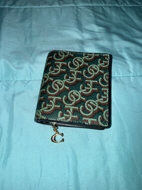 Coach Wallet with C Charm - Forest Green & Teal w/ Brown monogram